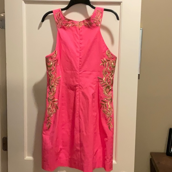 Lily Pulitzer Tina Embroidered Stretch Shift Dress in Coral Sunset size 10 - Picture 9 of 9